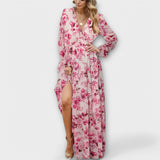 Robe Longue Fleurie à Manches Courtes