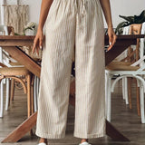 Pantalon Large Rayé à Taille Élastiquée