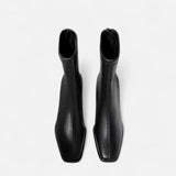 Bottines Talon Sculpté Bout Carré Design Moderne Élégant