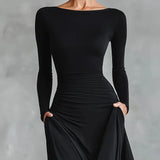 Robe Plissée Longue Noire Femme