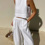 Ensemble Femme Été Décontracté Haut Sans Manches et Pantalon Large