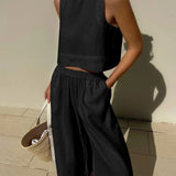 Ensemble Femme Été Décontracté Haut Sans Manches et Pantalon Large