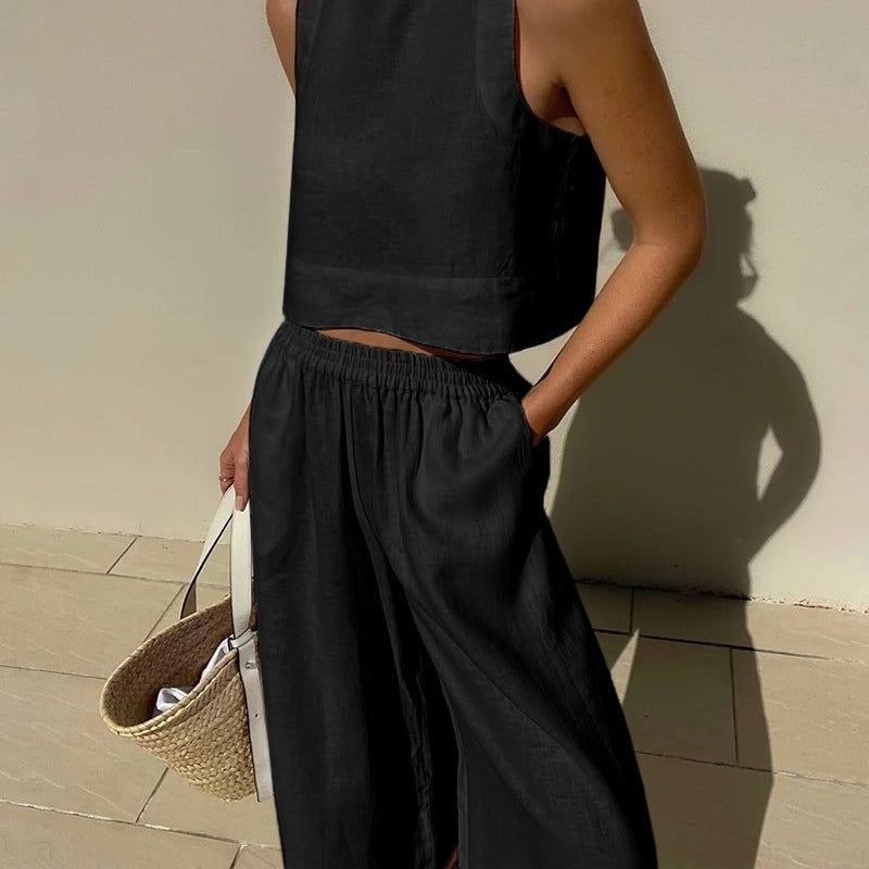 Ensemble Femme Été Décontracté Haut Sans Manches et Pantalon Large