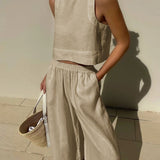Ensemble Femme Été Décontracté Haut Sans Manches et Pantalon Large