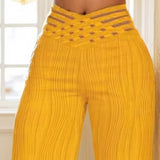 Pantalon Large Rayé à Taille Haute