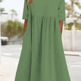 Robe Longue Ample Taille Haute Manches Courtes Style Décontracté