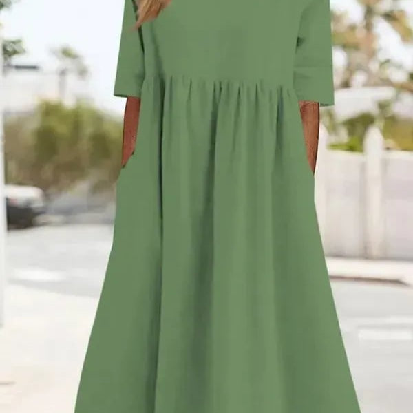 Robe Longue Ample Taille Haute Manches Courtes Style Décontracté