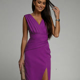 Robe mi-longue moulante cache-cœur col V femme