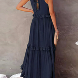 Robe Longue Femme Sans Manches à Volants