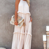 Robe Longue Femme Sans Manches à Volants