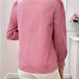 Chemise Nœud Col Motif Carreaux Élégance Féminine