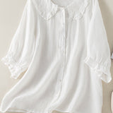 Blouse Femme Col Volanté – Haut Léger Élégant Boutonné
