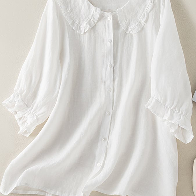 Blouse Femme Col Volanté – Haut Léger Élégant Boutonné