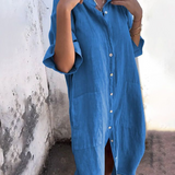 Robe Chemise Ample Boutonnée Manches Courtes Style Décontracté