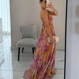Robe de Plage Maxi Fluide Imprimé Aquarelle Chic