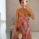 Robe Longue Femme Plissée à Imprimé Multicolore
