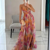 Robe Longue Femme Plissée à Imprimé Multicolore