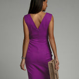 Robe mi-longue moulante cache-cœur col V femme