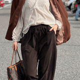 Senzy | Pantalon en Velours Côtelé Marron – Taille Élastique & Poches Pratiques