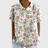 Blouse Fleurie à Col V et Manches Courtes