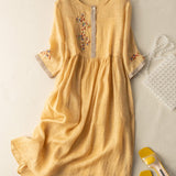 Robe Midi Lin Brodé Coupe Ample Confort Estival