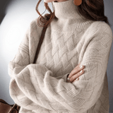 Pull Col Roulé Torsadé Oversize Automne Léger Camel Femme