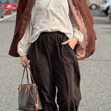 Senzy | Pantalon en Velours Côtelé Marron – Taille Élastique & Poches Pratiques