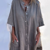 Robe Chemise Ample Boutonnée Manches Courtes Style Décontracté