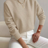 Pull femme en maille à col roulé, manches longues