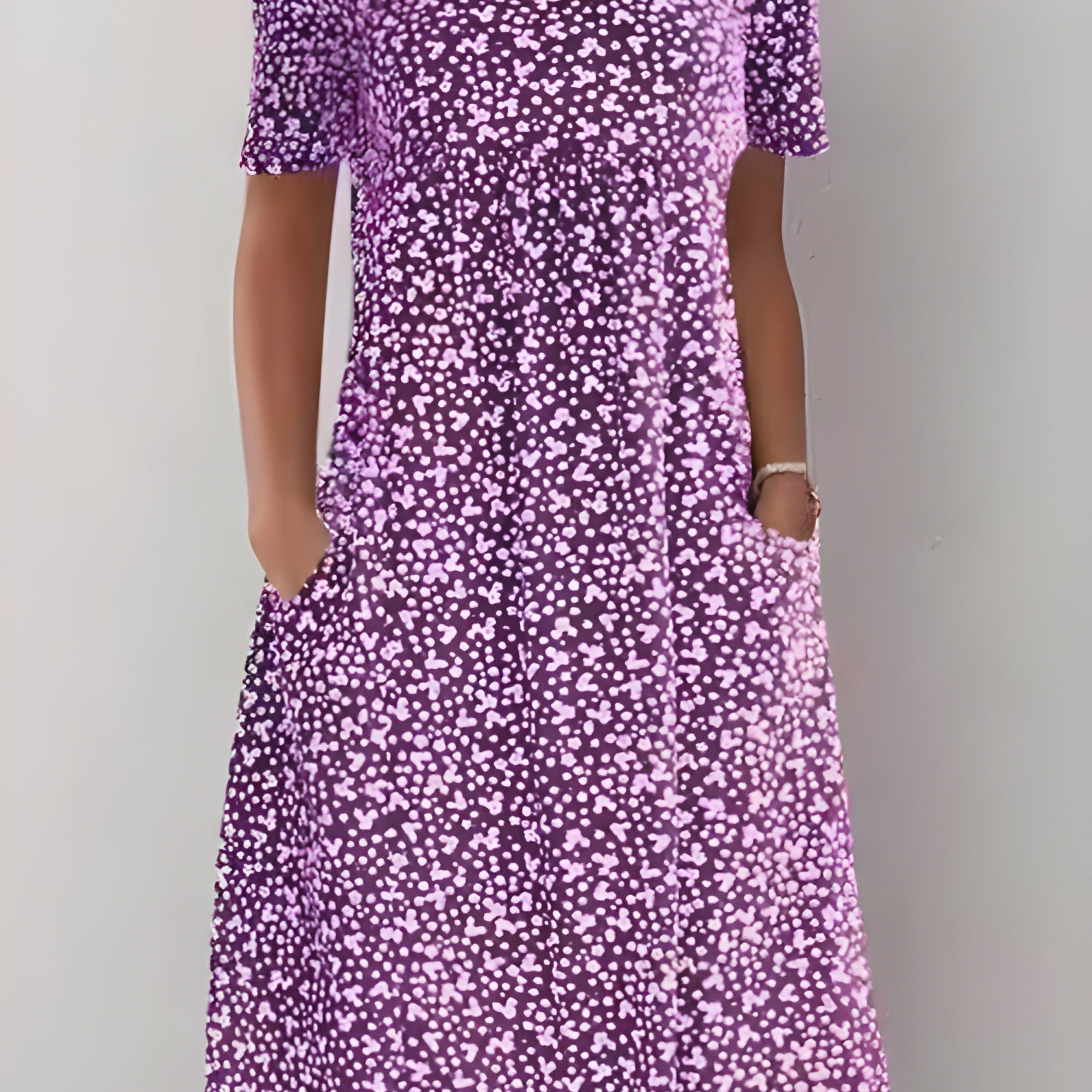Robe Midi Évasée Imprimé Fleuri Manches Courtes Confort