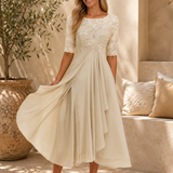 Robe Maxi Élégante Dentelle et Jupe Fluide Taille Haute