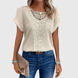 Blouse en Maille Ajourée à Manches Courtes