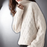 Pull Col Roulé Torsadé Oversize Automne Léger Camel Femme