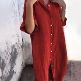 Robe Chemise Ample Boutonnée Manches Courtes Style Décontracté