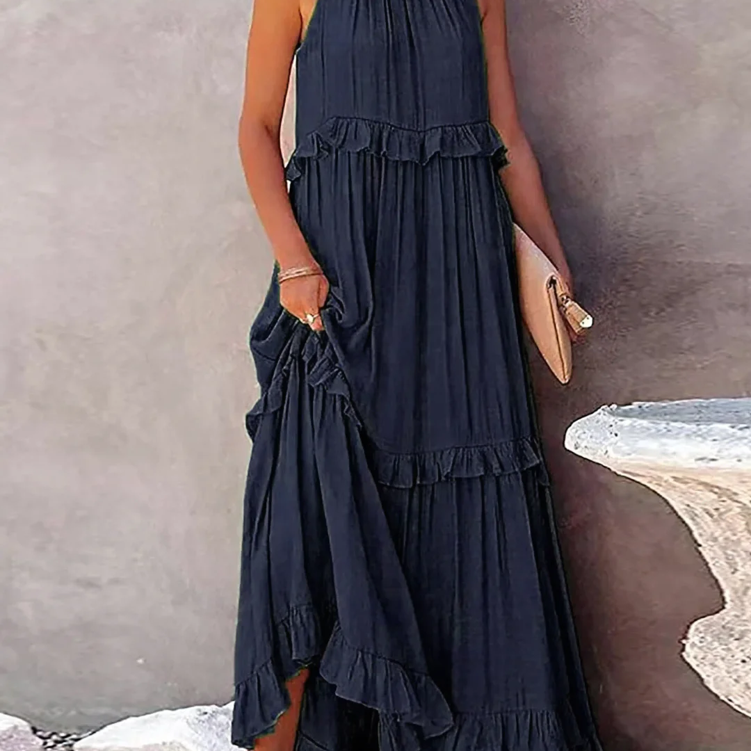 Robe Longue Femme Sans Manches à Volants