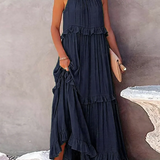 Robe Longue Femme Sans Manches à Volants