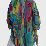 Chemise Imprimée Géométrique à Manches Retroussées