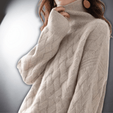 Pull Col Roulé Torsadé Oversize Automne Léger Camel Femme
