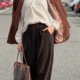 Pantalon Taille Haute Plissé Coupe Ample Élégance Urbaine