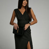 Robe mi-longue moulante cache-cœur col V femme