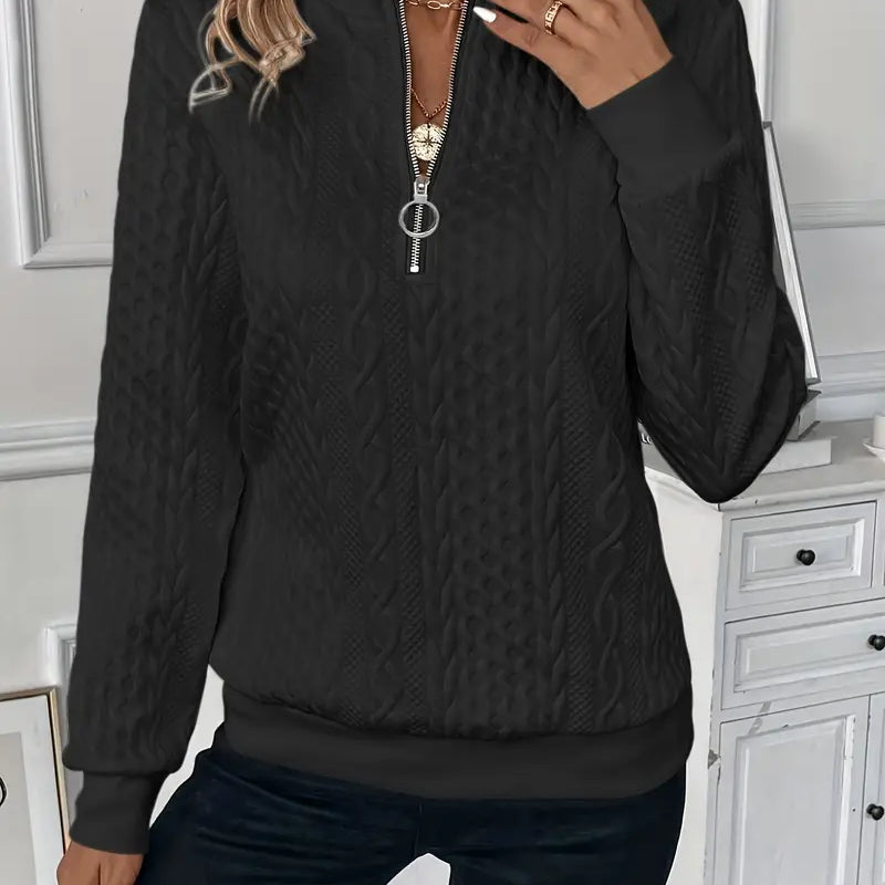 Pull Femme Zippé Col Rond Texturé