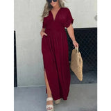Robe Longue Femme à Col V et Taille Froncée