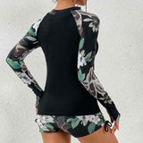 Ensemble de Bain Femme Manches Longues à Motif Floral