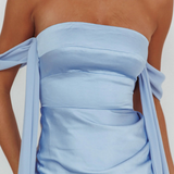 Robe Midi Satinée Bardot Drapée Élégance