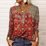 T Shirt Femme Imprimé Bohème Col V
