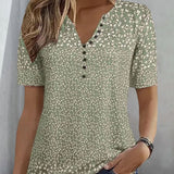 T Shirt Femme Col V Boutonné Imprimé