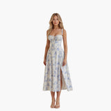 Robe Midi Femme à Bretelles Fines et Col Cœur