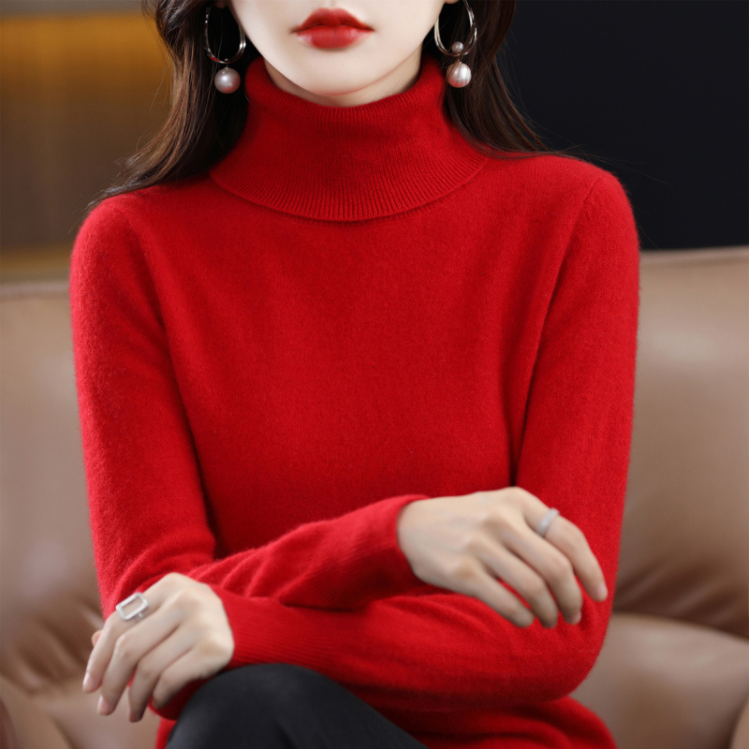 Pull Femme Col Roulé Élégant Ajusté