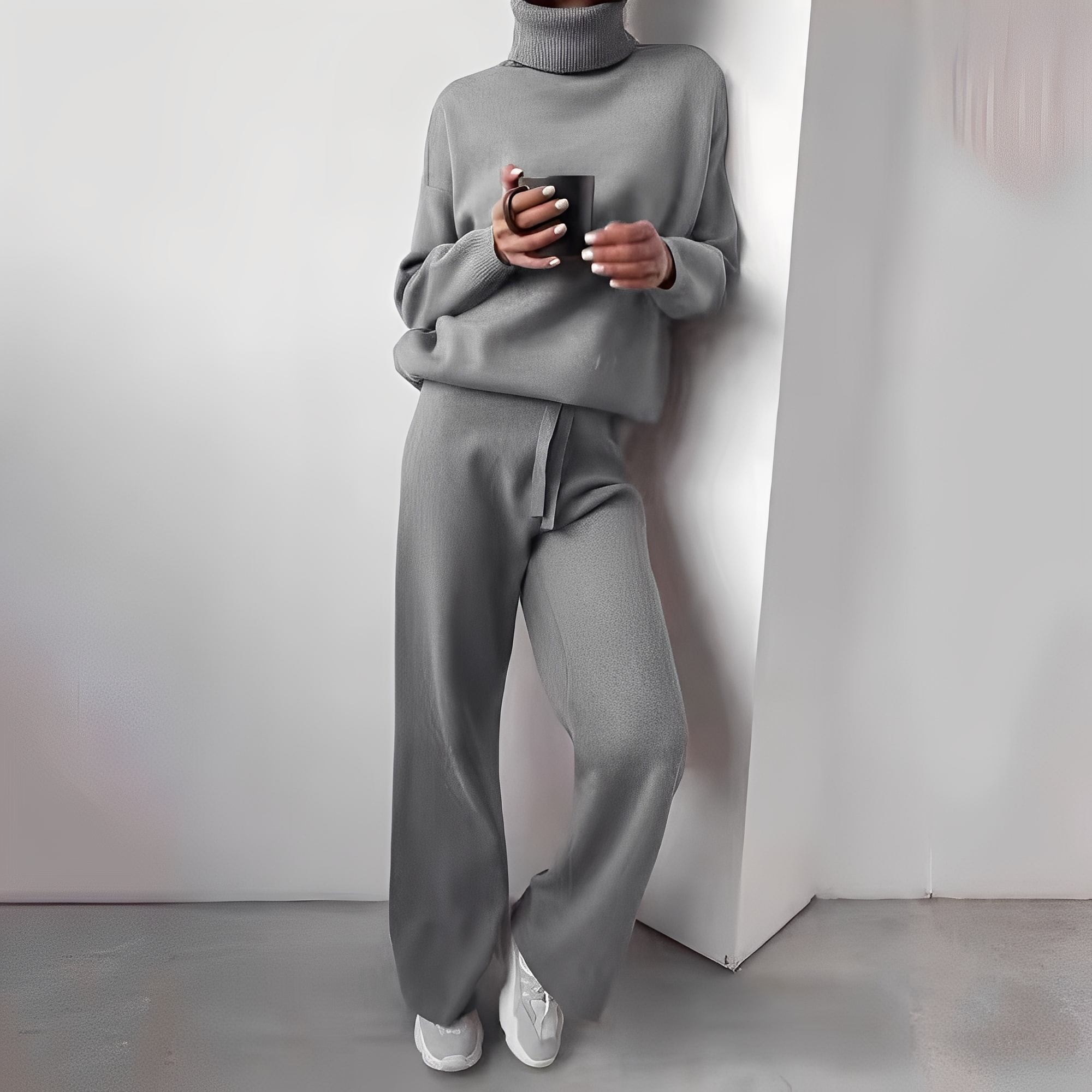 Ensemble Femme Pull Col Roulé et Pantalon Jogging Confort