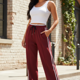 Pantalon femme large à bande latérale contrastée